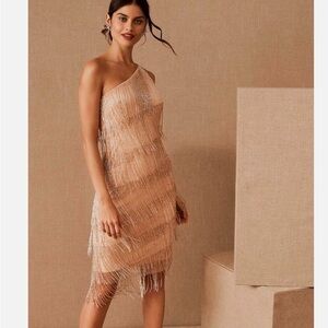 Anthropologie Adrianna Pappel Marjoline Dress Beaded One Shoulder Dress size 12